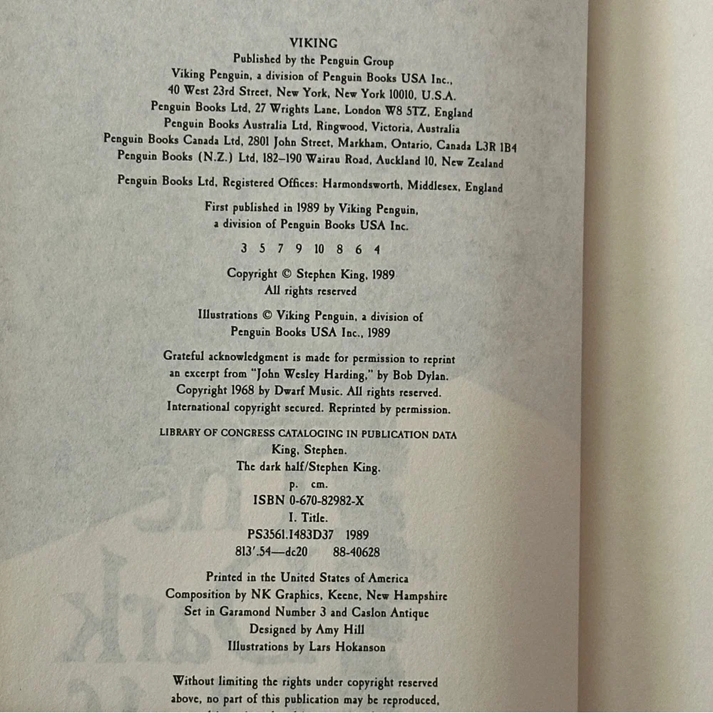 The Dark Half by Stephen King (1st Edition) | Fiction, Horror | Hardcover Book - Picture 10 of 10
